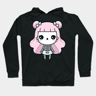 Cute Skeleton Girl In Kawaii Style and Long Hair | Cute Happy Halloween Design Hoodie